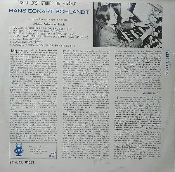 Hans-Eckart Schlandt - La Orga Bisericii Negre Din Brașov, (Disc Vinil) [2]
