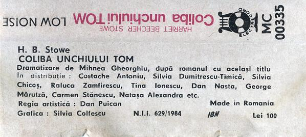 Harriet Beecher Stowe - Coliba Unchiului Tom (Caseta Audio) [2]