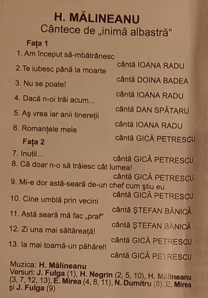 Henri Mălineanu - Cântece De Inimă Albastră, (Casetă Audio) [2]