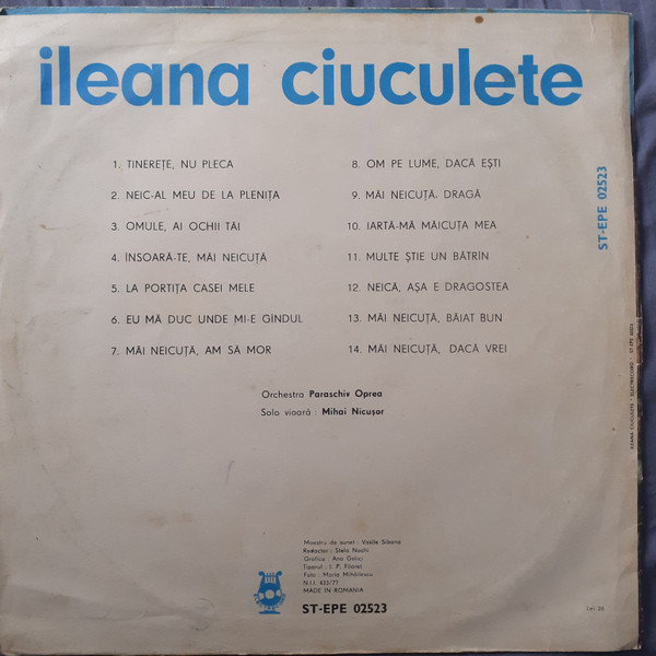 Ileana Ciuculete - Tinerețe, Nu Pleca, (Disc Vinil) [2]