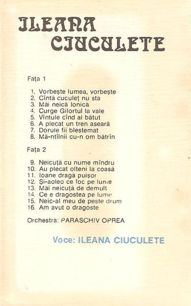 Ileana Ciuculete - Vorbește Lumea, Vorbește, (Casetă Audio) [2]