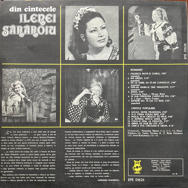 Ileana Sărăroiu – Din Cintecele Ilenei Sărăroiu - Romanțe Și Cîntece Populare, (Disc Vinil) [2]