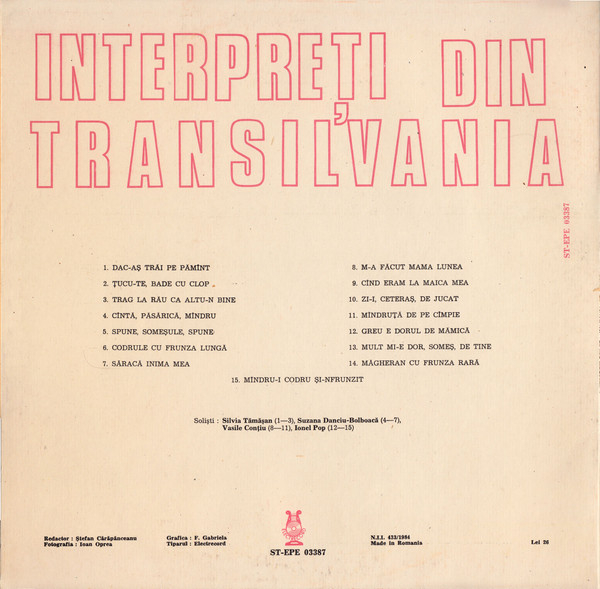 Interpreți din Transilvania (Disc Vinil) [2]