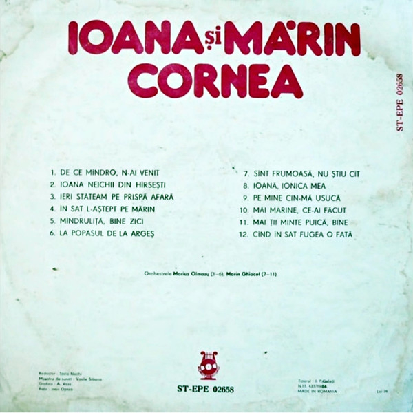 Ioana Cornea - De Ce Mîndro, N-ai Venit, (Disc Vinil) [2]