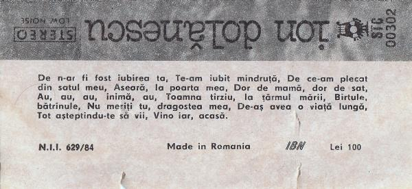 Ion Dolănescu - Romanțe Și Melodii Îndrăgite (Caseta Audio) [2]