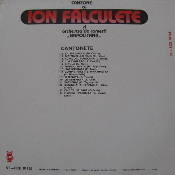 Ion Fălculete Și Orchestra de cameră „Napolitana“* – Canzone, (Disc Vinil) [2]