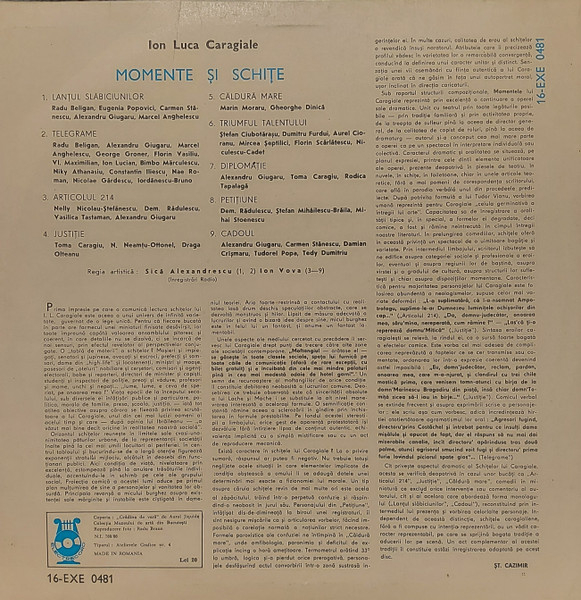 Ion Luca Caragiale – Momente Și Schițe (DISC VINIL) [2]