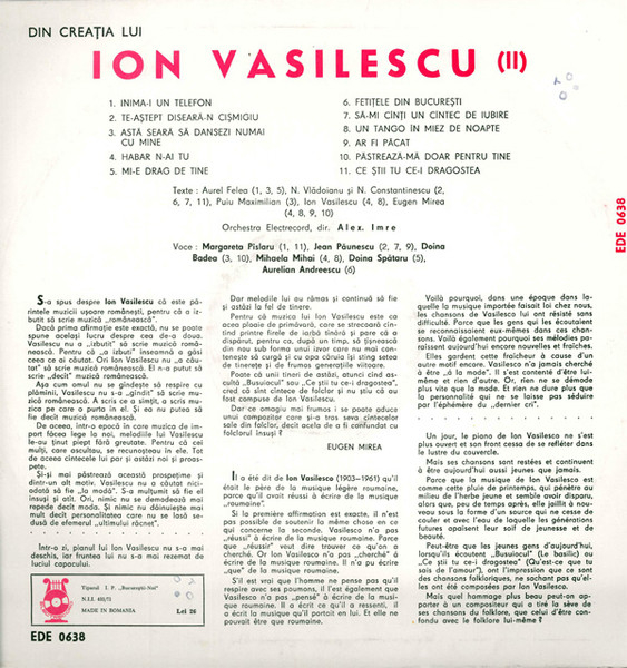 Ion Vasilescu – Din Creația Lui Ion Vasilescu (II), (Disc Vinil) [2]