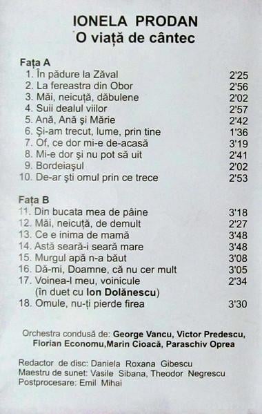 Ionela Prodan - O Viață De Cântec, (Casetă Audio) [2]