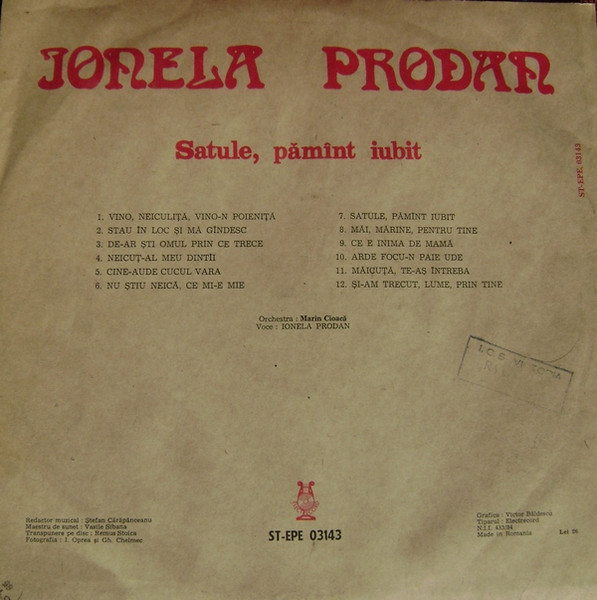 Ionela Prodan – Satule, Pămînt Iubit, (Disc Vinil) [2]