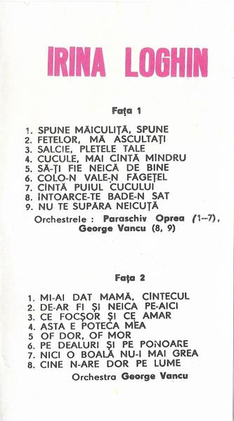 Irina Loghin - Spune, Măiculiță, Spune, (Casetă Audio) [2]
