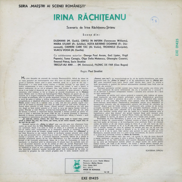 Irina Răchițeanu-Șirianu - Maeștri Ai Scenei Românești (Disc Vinil) [2]