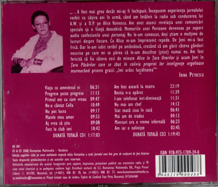 Jeni Acterian - Jurnalul unei fete greu de multumit - Lectura Irina Petrescu (2xCD) [3]