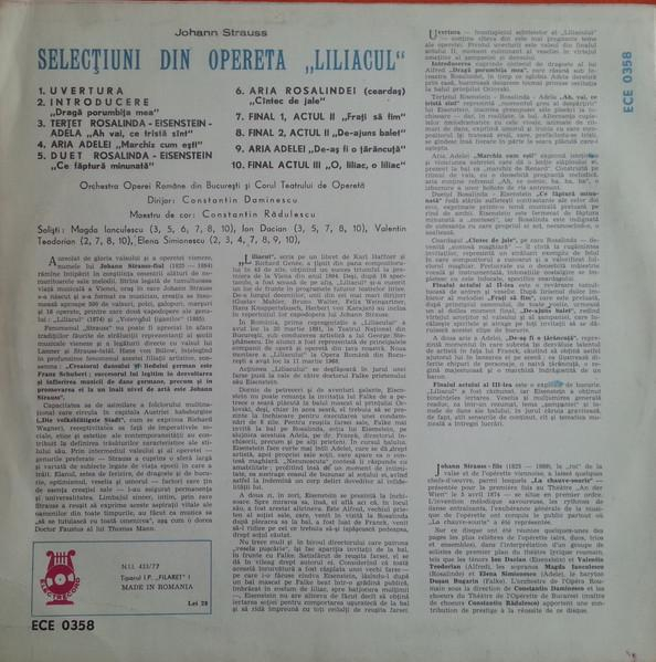 Johann Strauss Jr. - Selecțiuni Din Opereta "Liliacul" (Disc Vinil) [2]
