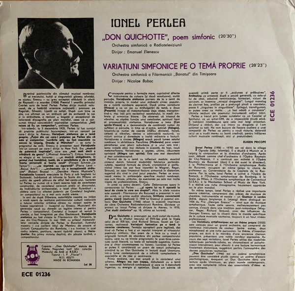 Jonel Perlea - Don Quichotte, Poem Simfonic / Variațiuni Simfonice Pe O Temă Proprie (Disc Vinil) [2]