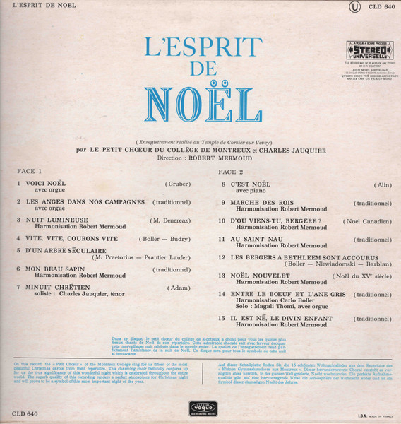 Le Petit Chœur Du Collège De Montreux Et Charles Jauquier Direction Robert Mermoud – L'esprit De Noël [2]