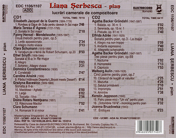 Liana Șerbescu – Compozitoare De-a Lungul Secolelor (Lucrari Camerale) (CD), (CD) [2]