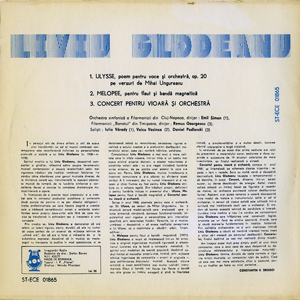 Liviu Glodeanu – Ulysse / Melopee / Concert Pentru Vioară Și Orchestră (VINIL) [2]