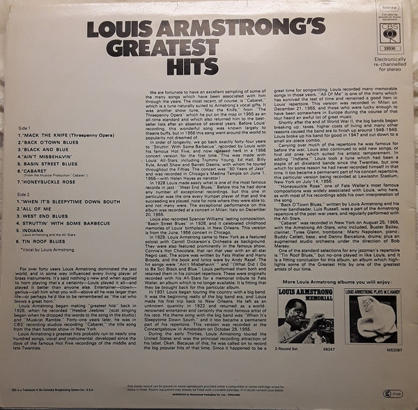 Louis Armstrong - Greatest Hits, (Disc Vinil) [2]