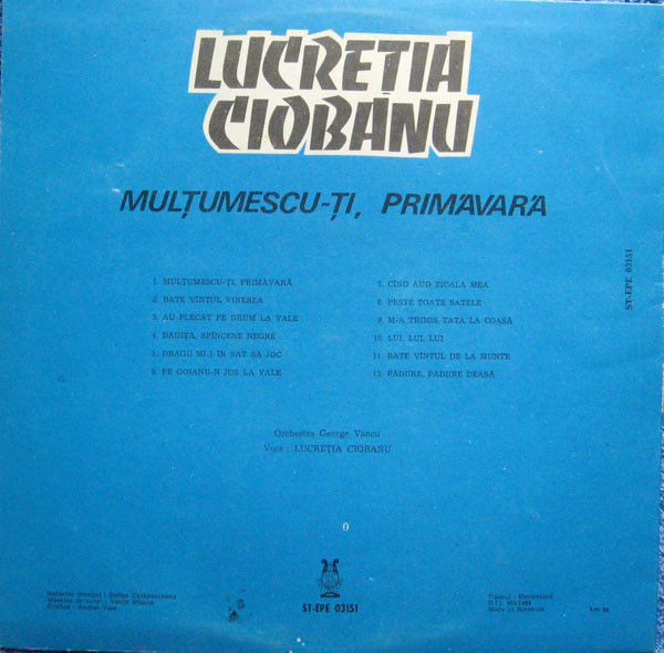 Lucreția Ciobanu - Mulțumescu-ți Primăvară, (Disc Vinil) [2]