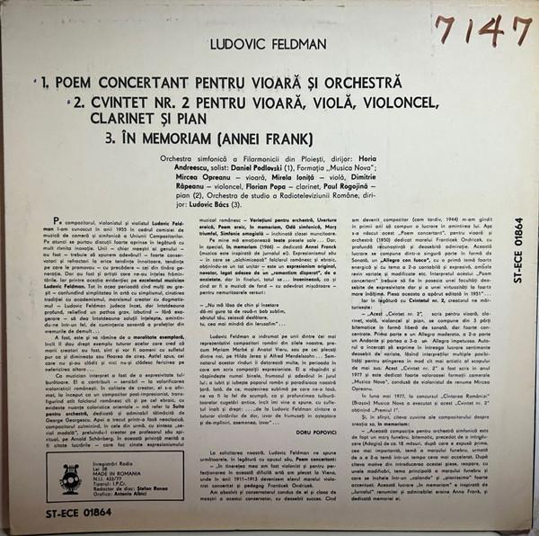 Ludovic Feldman - Poem Concertant Pentru Vioară Și Orchestră / Cvintet Nr. 2 Pentru Vioară, Violă, Violoncel, Clarinet Și Pian / In Memoriam (Annei Frank) [2]