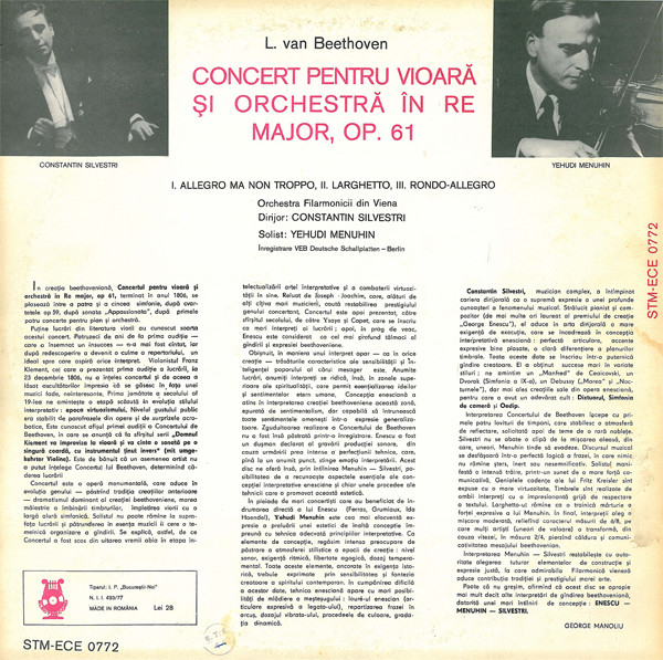 Ludwig van Beethoven - Concert Pentru Vioară Și Orchestră, (Disc Vinil) [2]