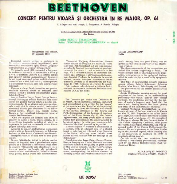 Ludwig van Beethoven - Concerto For Violin And Orchestra = Concert Pentru Vioara Și Orchestra In Re Major Op. 61, (Disc Vinil) [2]