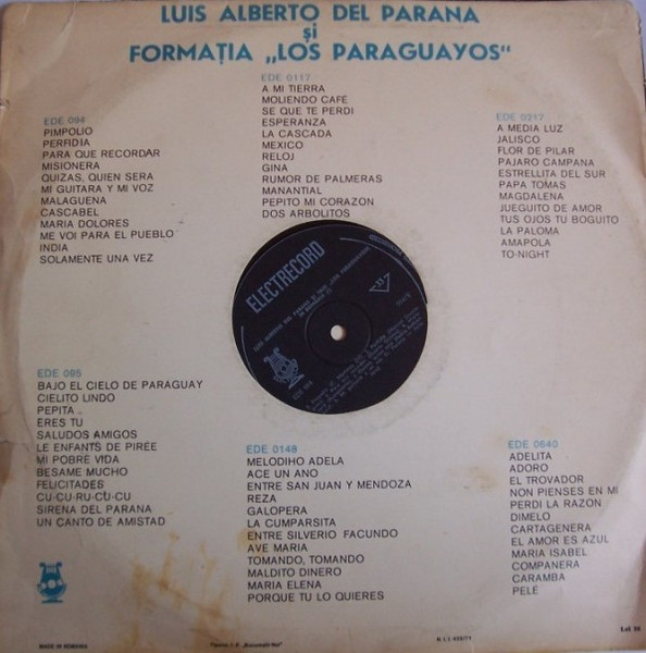 Luis Alberto del Parana y Los Paraguayos - Luis Alberto Del Parana Și Trio "Los Paraguayos" În România (I) (Disc Vinil) [2]