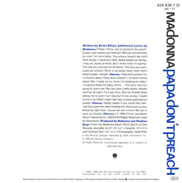 Madonna - Papa Don't Preach, (Disc Vinil) [2]
