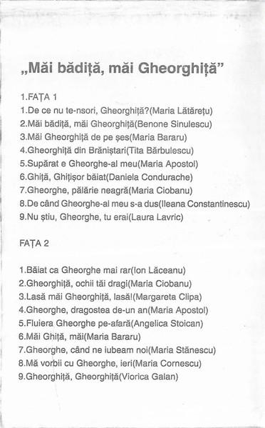 Măi Bădiță, Măi Gheorghiță (Caseta Audio) [2]