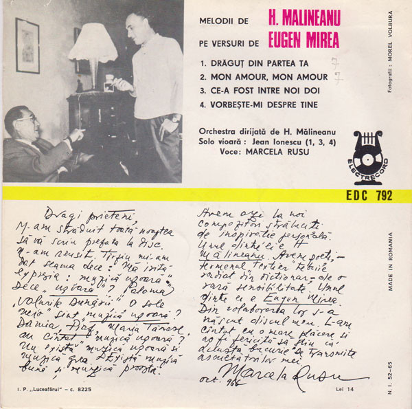 Marcela Rusu - Melodii De H. Malineanu Pe Versuri De Eugen Mirea (Disc Vinil 7 Inch) [2]