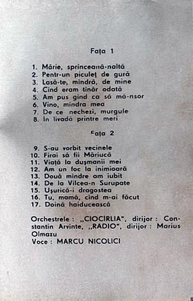 Marcu Nicolici - Mărie, Sprînceană-naltă, (Casetă Audio) [2]