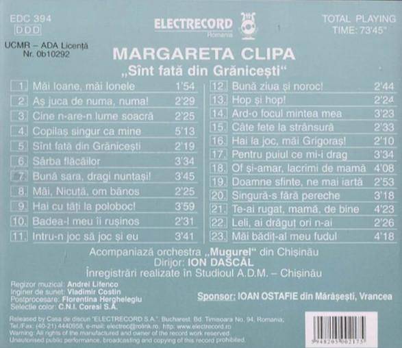 Margareta Clipa - Sînt Fată Din Grănicești, (CD) [2]