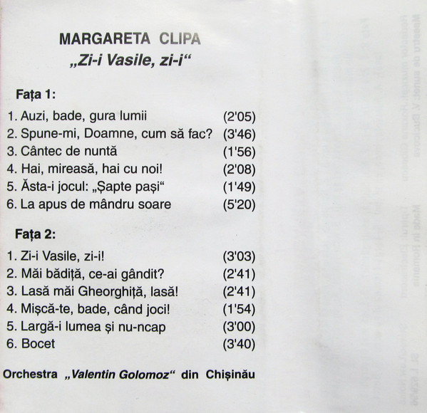 Margareta Clipa - Zi-i Vasile, Zi-i , (Casetă Audio) [2]