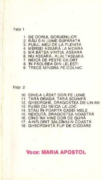 Maria Apostol - De Dorul Gorjenilor (Caseta Audio) [2]