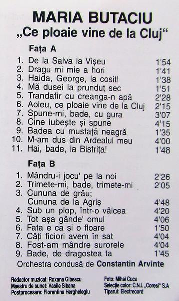 Maria Butaciu - Ce Ploaie Vine De La Cluj (Caseta Audio) [2]
