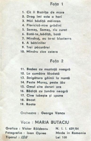 Maria Butaciu - Cît Îi Bistrița De Mare (Caseta Audio) [2]