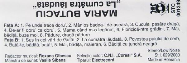 Maria Butaciu - La Cumătra Lăudată, (Casetă Audio) [2]