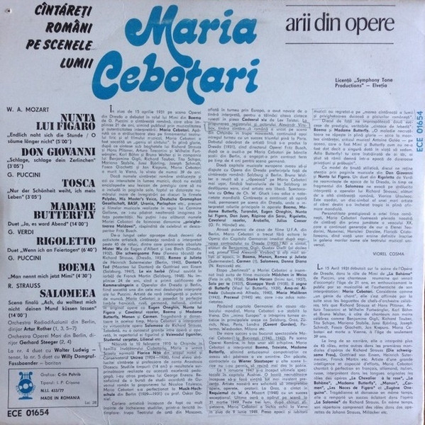 Maria Cebotari - Arii Din Opere, (Disc Vinil) [2]