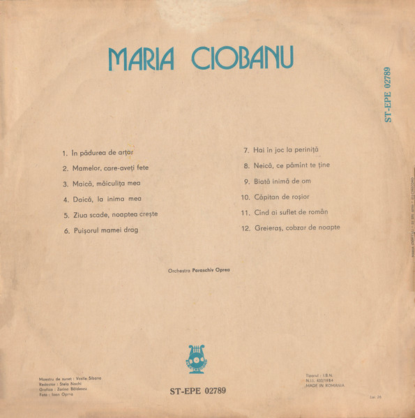 Maria Ciobanu - În Pădurea De Arțar, (Disc Vinil) [2]