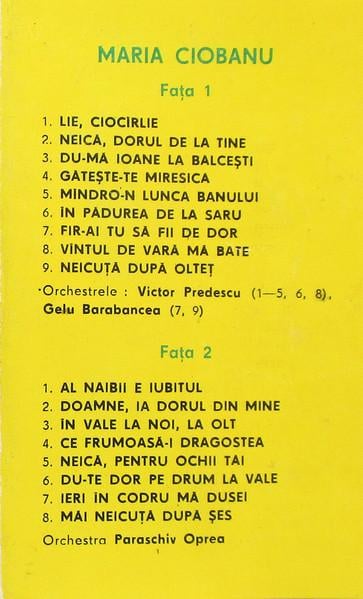 Maria Ciobanu - Lie, Ciocîrlie, (Casetă Audio) [2]