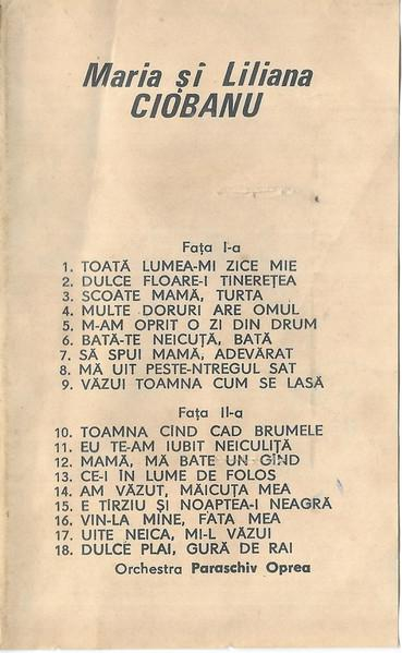 Maria Ciobanu - Maria și Liliana Ciobanu, (Casetă Audio) [2]