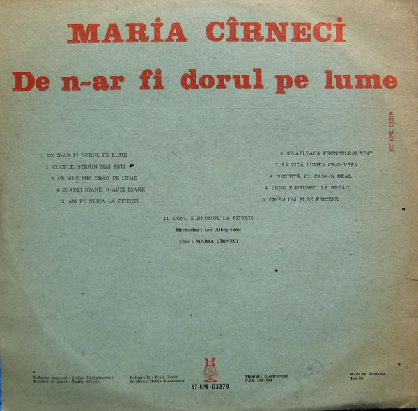 Maria Cîrneci – De N-ar Fi Dorul Pe Lume (VINIL) [2]