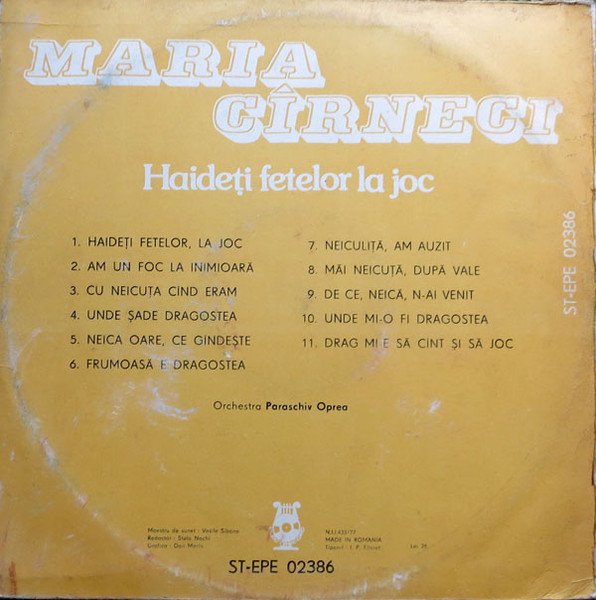 Maria Cîrneci – Haideți Fetelor La Joc, (Disc Vinil) [2]