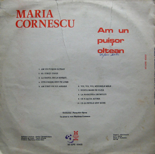 Maria Cornescu - Am Un Puișor Oltean, (Disc Vinil) [2]