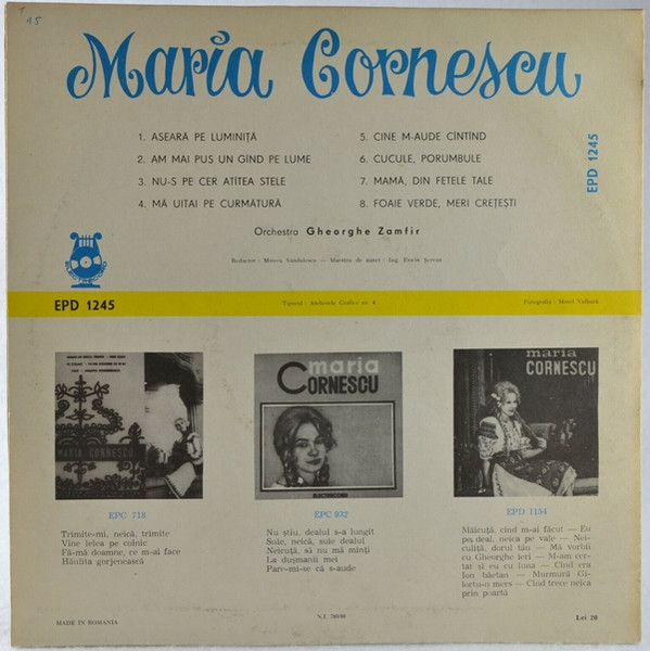 Maria Cornescu - Aseară Pe Luminiță, (Disc Vinil) [2]