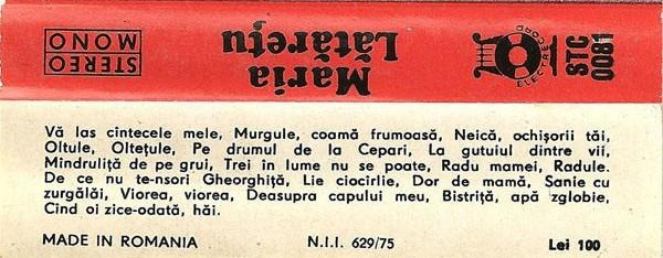 Maria Lătărețu - Maria Lătărețu, (Casetă Audio) [2]