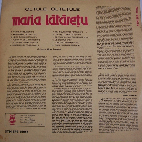 Maria Lătărețu – Oltule, Oltețule, (Disc Vinil) [2]
