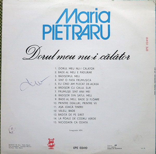 Maria Pietraru – Dorul Meu Nu-i Călător, (Disc Vinil) [2]