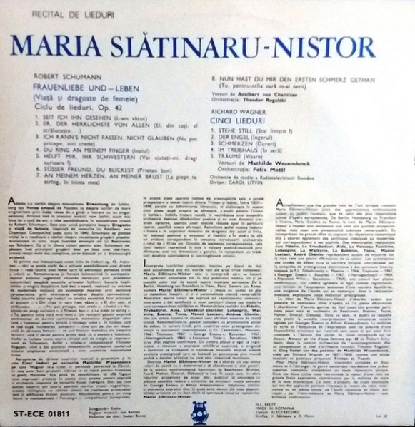Maria Slătinaru-Nistor - Recital De Lieduri, (Disc Vinil) [2]